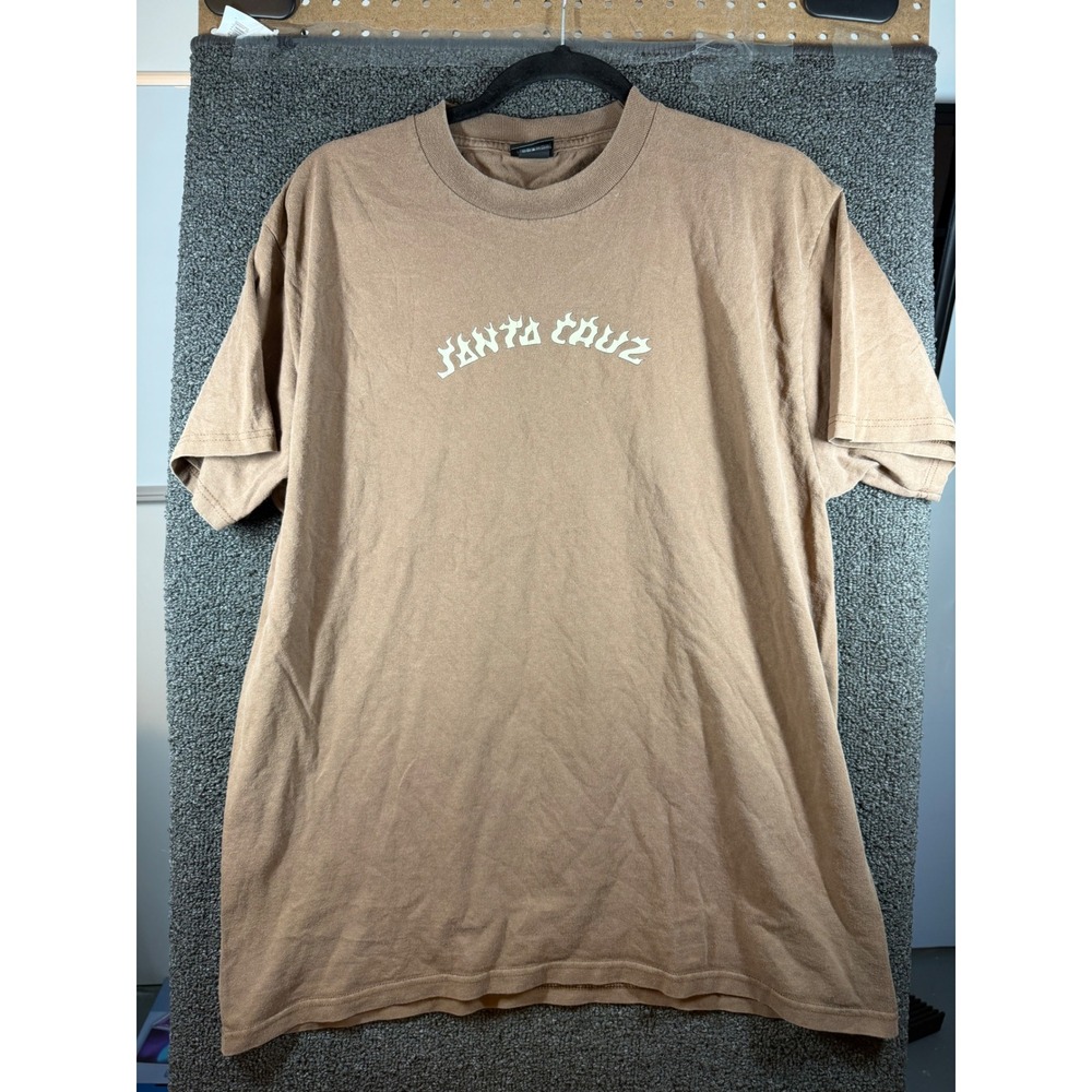 Santa Cruz Graphic T-Shirt Mens Large Brown Flame Logo Short Sleeve Tee